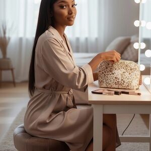 NWT Mega Extra Large 2 peice Leopard Dome Cosmetic Case w/ Transparent Pouch